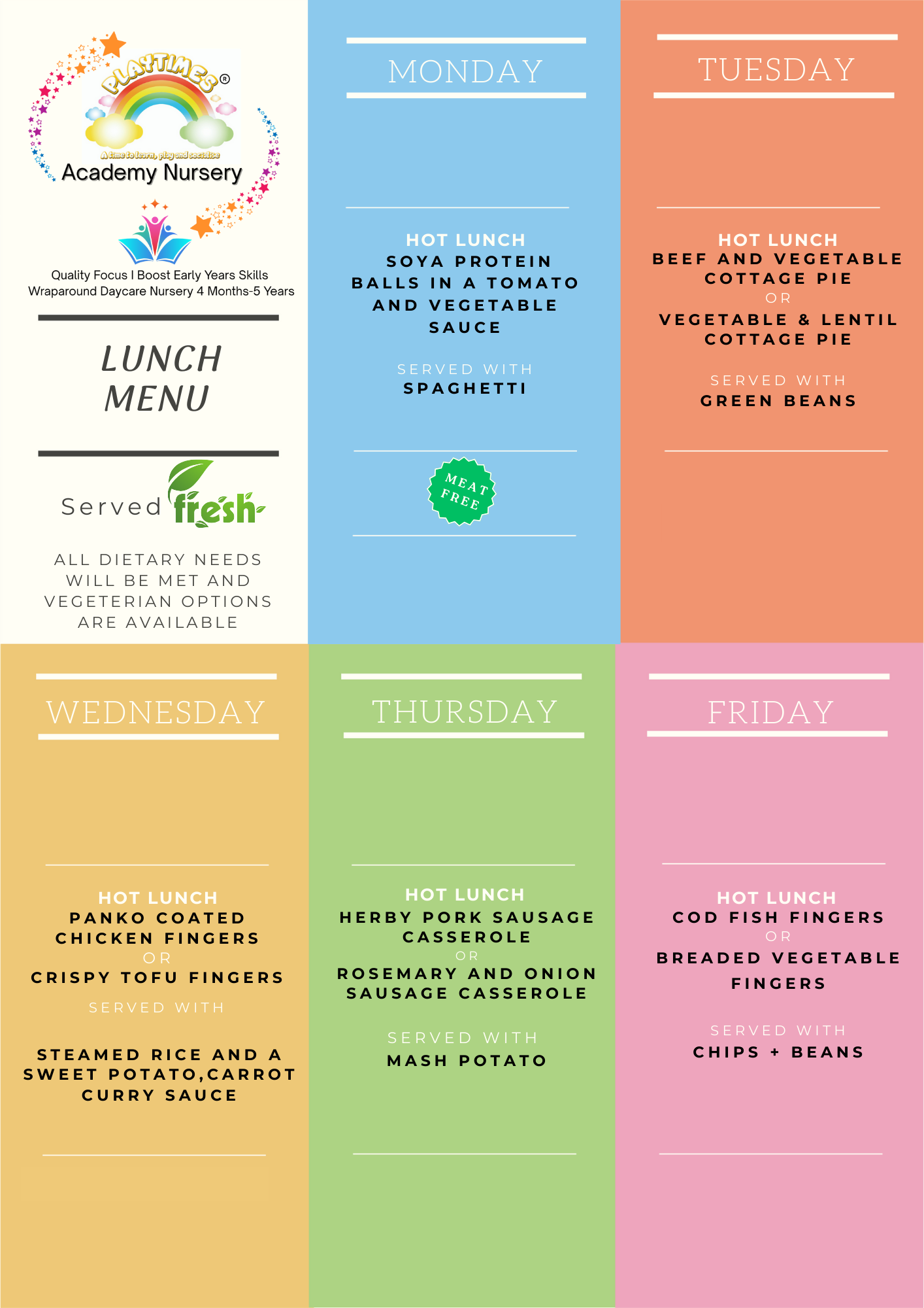 Sheffield nursery menu
